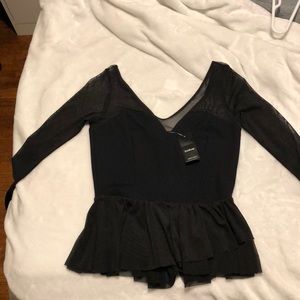 Bebe mesh sleeve & mesh peplum top